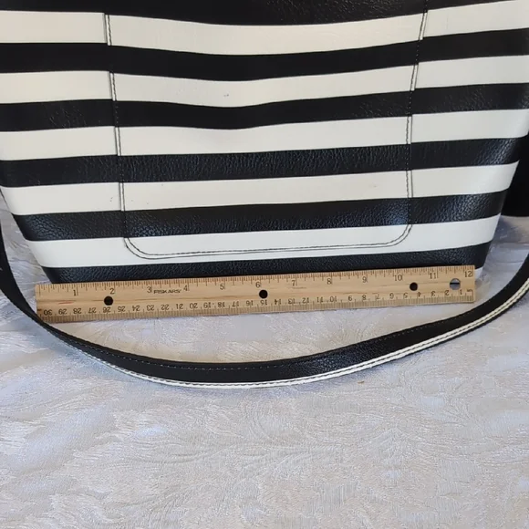 Black and White Striped Tote Bag with Pouch - Picture 4 of 14